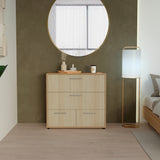Cajonera Sevilla Fresno Europeo y Blanco 80x75cm De Tres Hileras con Cuatro Cajones - CAJONERAS Y COMODAS | Bylmo