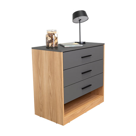 Cajonera Girona Plomo y Fresno Europeo 70x70cm De Cuatro Hileras con Tres Cajones - CAJONERAS Y COMODAS | Bylmo