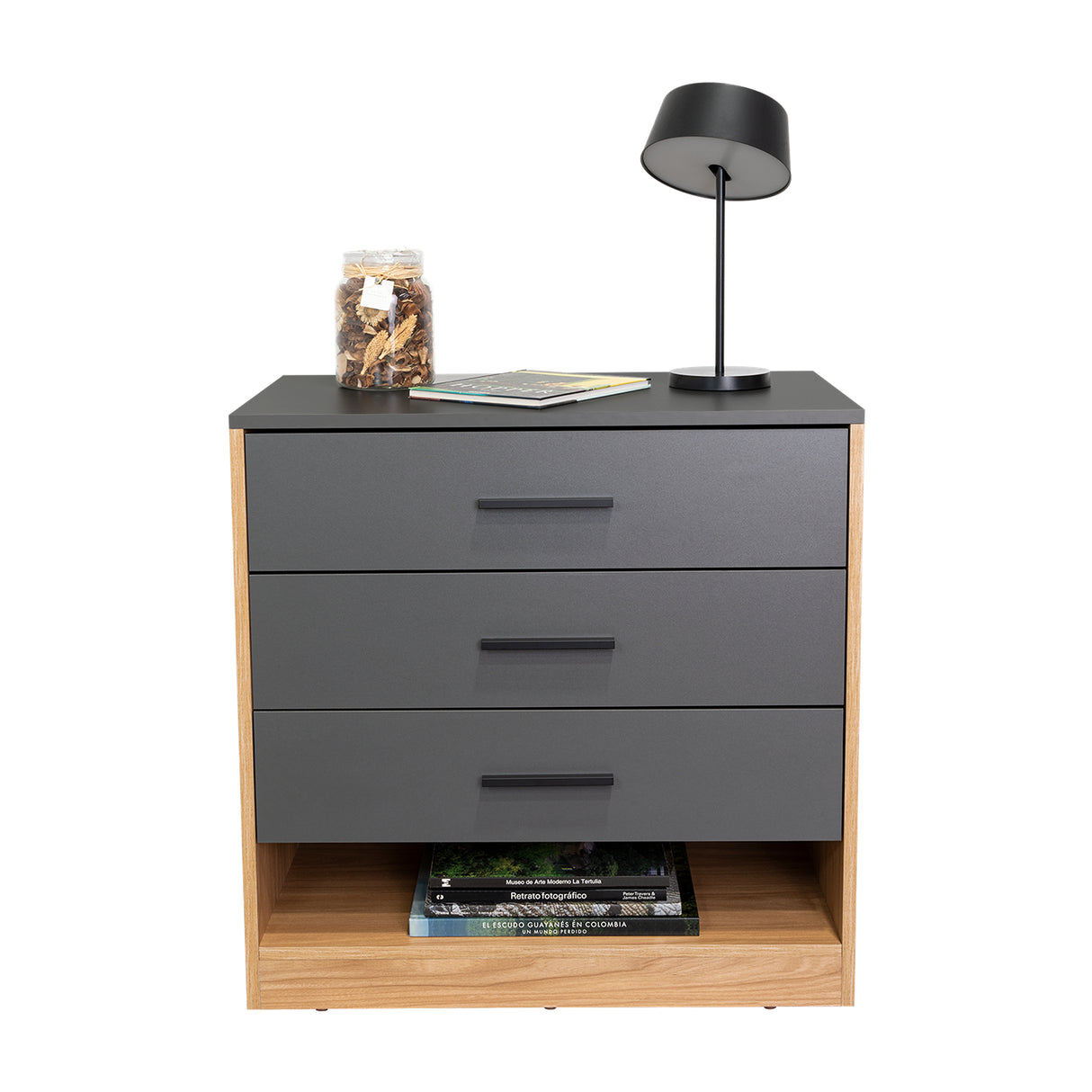 Cajonera Girona Plomo y Fresno Europeo 70x70cm De Cuatro Hileras con Tres Cajones - CAJONERAS Y COMODAS | Bylmo