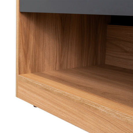 Mesa de Noche Girona Plomo y Fresno Europeo 50x40.3cm con Dos Compartimientos - MESAS DE NOCHE | Bylmo