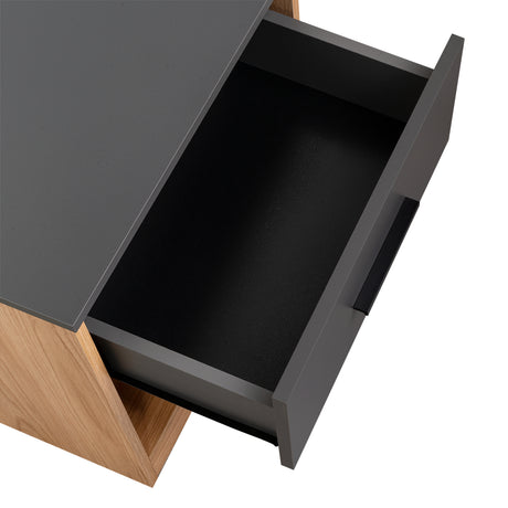 Mesa de Noche Girona Plomo y Fresno Europeo 50x40.3cm con Dos Compartimientos - MESAS DE NOCHE | Bylmo