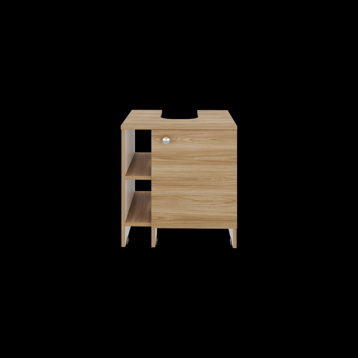 Mueble para Lavamanos Basic Fresno Europeo y Blanco 47x50.5cm con Patas y Una Puerta - MUEBLES PARA LAVAMANOS | Bylmo