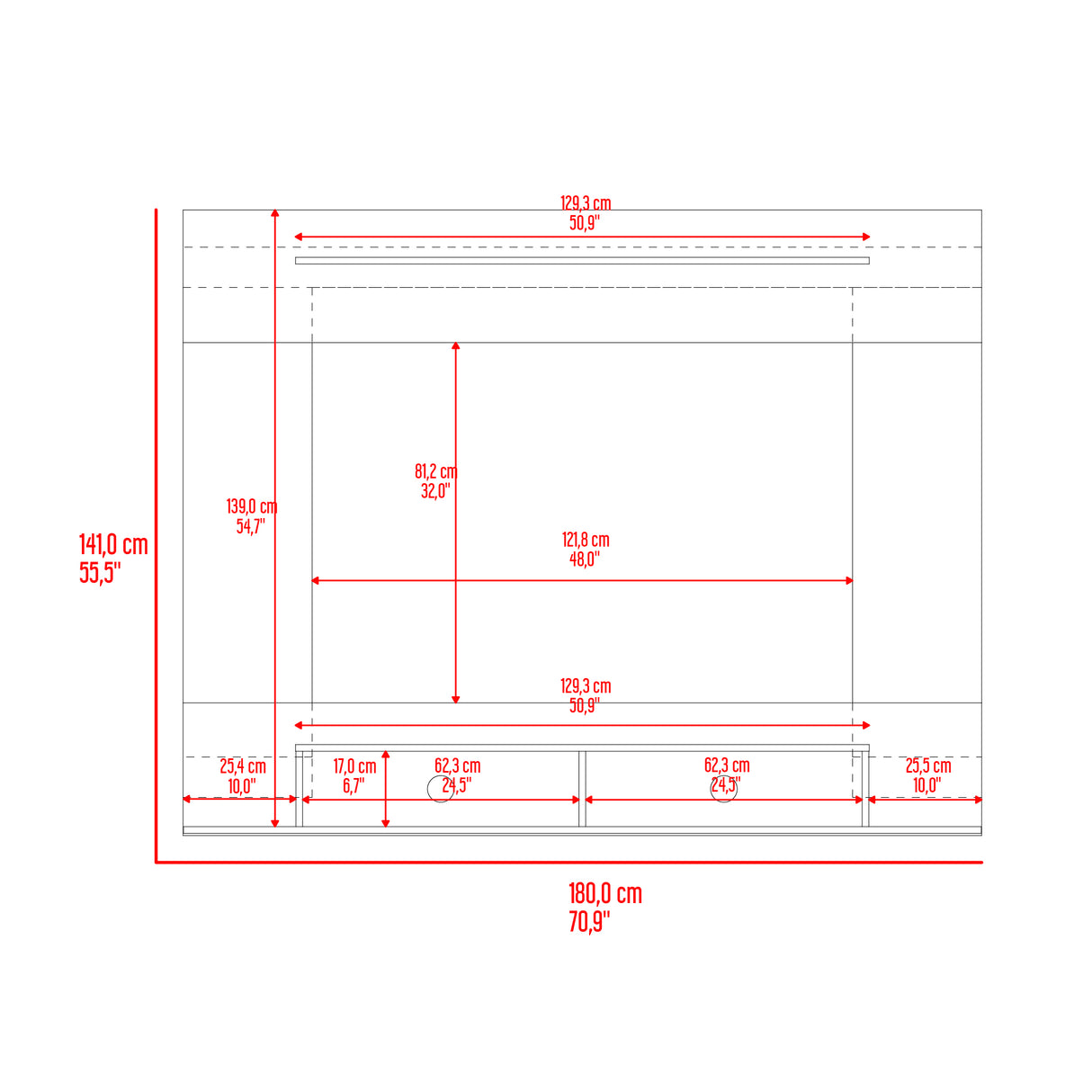 Panel de TV Montana Milan y Tivoli 141x30cm Para TV Hasta 75 Pulgadas Flotante - MUEBLES DE TV | Bylmo