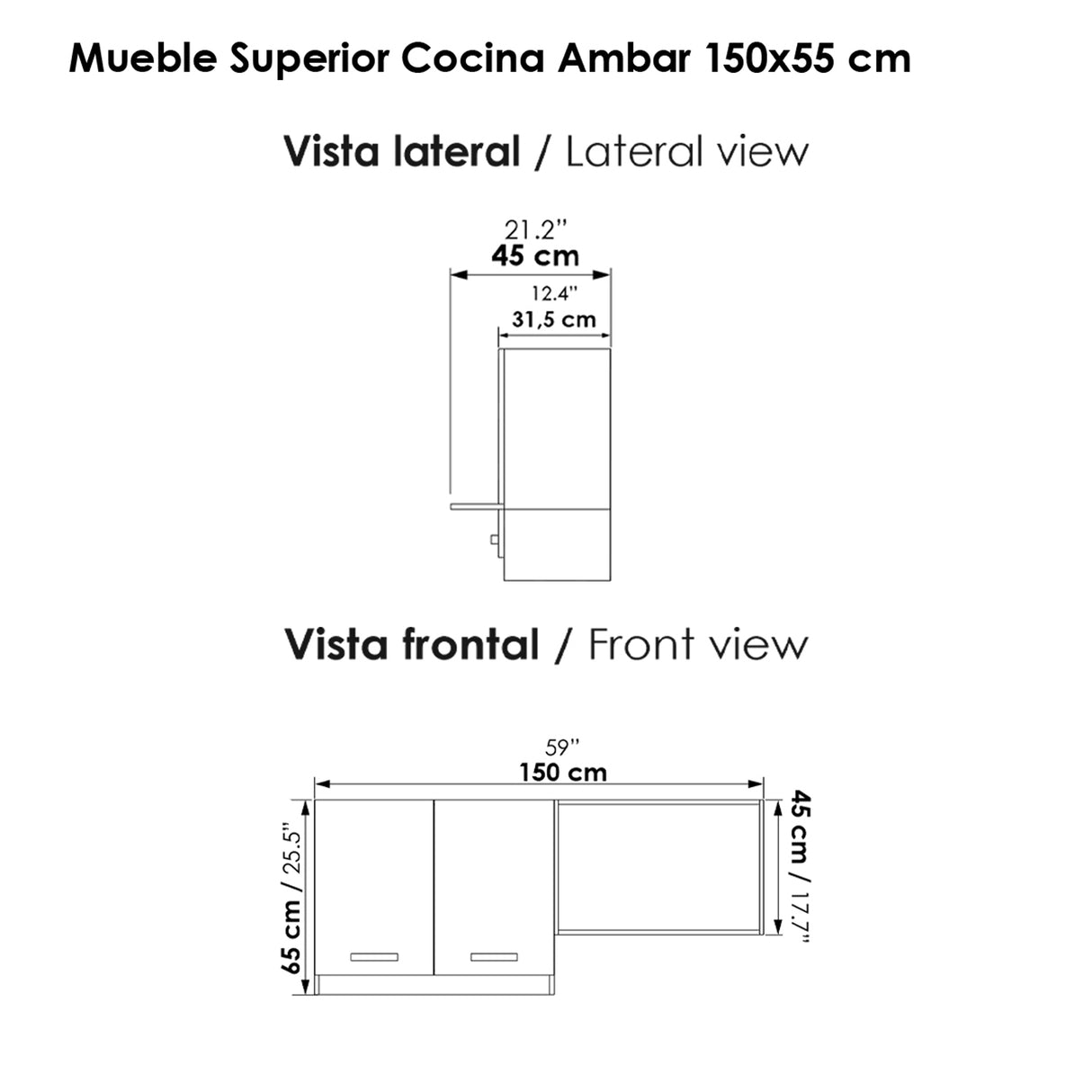 Mueble Superior de Cocina Ambar Gracia 150x60cm con Espacio para Extractor y para Microondas Derecha - MUEBLES SUPERIORES DE COCINA | Bylmo