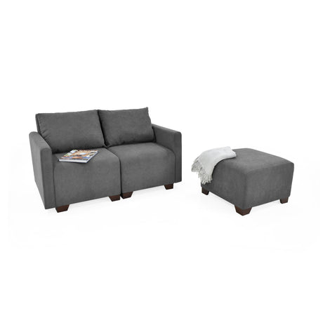 Sala Modular Alcala Gris 70x80cm de Tres Puestos con Apoya Brazos y Puff - SOFAS Y POLTRONAS | Bylmo
