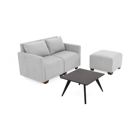 Sala Modular Alcala Plata y Wengue 70x80cm de Tres Puestos con Apoya Brazos Puff y Mesa de Centro - SOFAS Y POLTRONAS | Bylmo