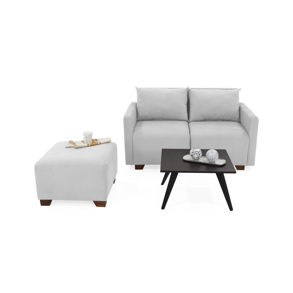 Sala Modular Alcala Plata y Wengue 70x80cm de Tres Puestos con Apoya Brazos Puff y Mesa de Centro - SOFAS Y POLTRONAS | Bylmo