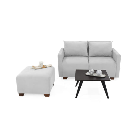 Sala Modular Alcala Plata y Wengue 70x80cm de Tres Puestos con Apoya Brazos Puff y Mesa de Centro - SOFAS Y POLTRONAS | Bylmo