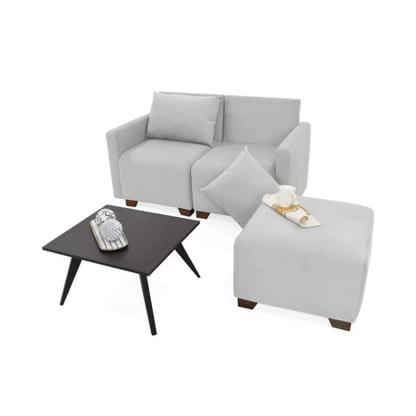Sala Modular Alcala Plata y Wengue 70x80cm de Tres Puestos con Apoya Brazos Puff y Mesa de Centro - SOFAS Y POLTRONAS | Bylmo
