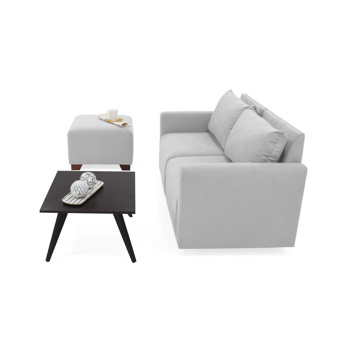 Sala Modular Alcala Plata y Wengue 70x80cm de Tres Puestos con Apoya Brazos Puff y Mesa de Centro - SOFAS Y POLTRONAS | Bylmo