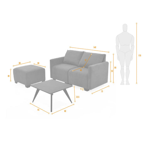 Sala Modular Alcala Plata y Wengue 70x80cm de Tres Puestos con Apoya Brazos Puff y Mesa de Centro - SOFAS Y POLTRONAS | Bylmo