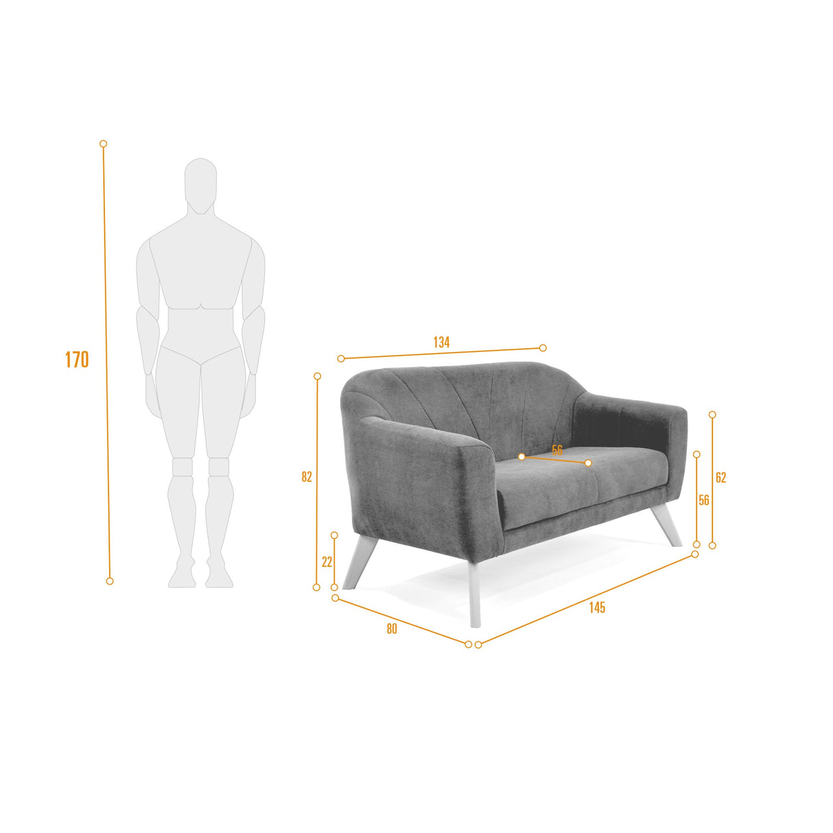 Sofá Thor Indigo 145x82cm de Dos Puestos con Apoya Brazos Resistente a Rasguños - SOFAS Y POLTRONAS | Bylmo