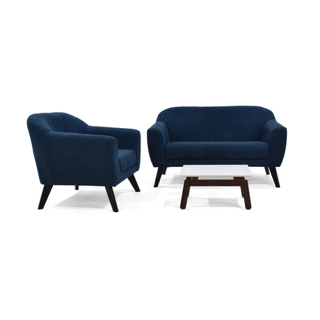 Sala Thor Indigo y Blanco 145x82cm de Tres Puestos con Apoya Brazos y Mesa de Centro - SOFAS Y POLTRONAS | Bylmo