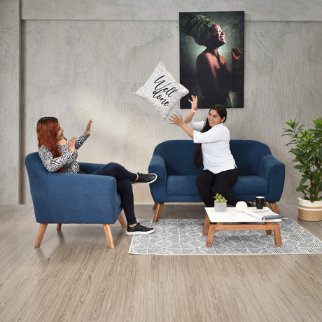 Sala Thor Indigo y Blanco 145x82cm de Tres Puestos con Apoya Brazos y Mesa de Centro - SOFAS Y POLTRONAS | Bylmo