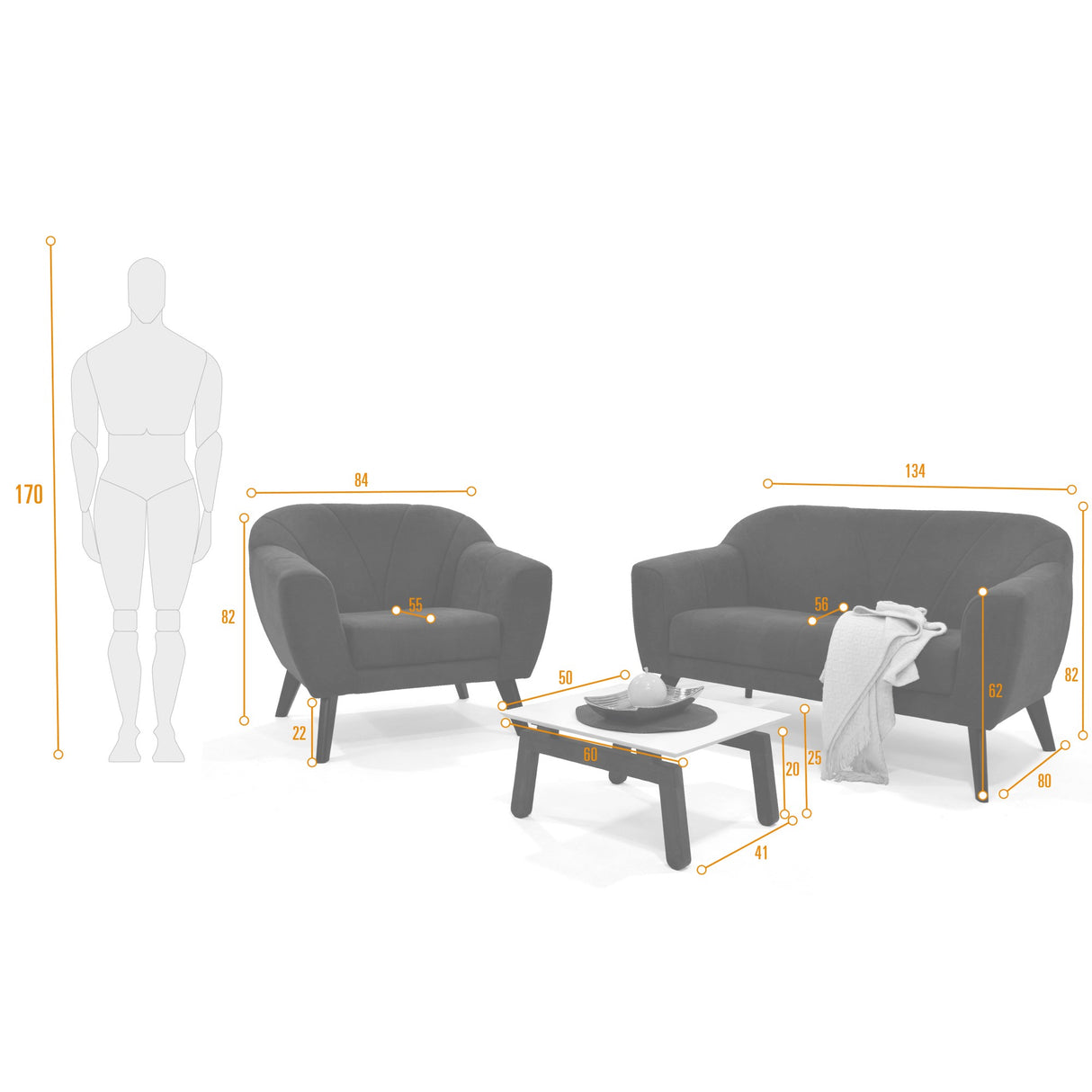 Sala Thor Indigo y Blanco 145x82cm de Tres Puestos con Apoya Brazos y Mesa de Centro - SOFAS Y POLTRONAS | Bylmo