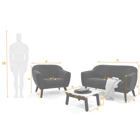 Sala Thor Indigo y Blanco 145x82cm de Tres Puestos con Apoya Brazos y Mesa de Centro - SOFAS Y POLTRONAS | Bylmo