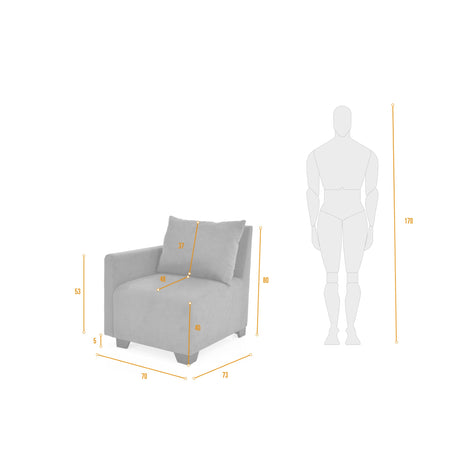 Poltrona Modular Alcala Negro 70x80cm de Un Puesto con Apoya Brazos Derecho y Resistente a Rasguños - SOFAS Y POLTRONAS | Bylmo