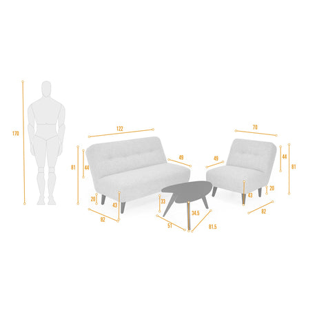 Sala Baltimore Beige y Wengue 122x81cm de Tres Puestos con Mesa de Centro - SOFAS Y POLTRONAS | Bylmo