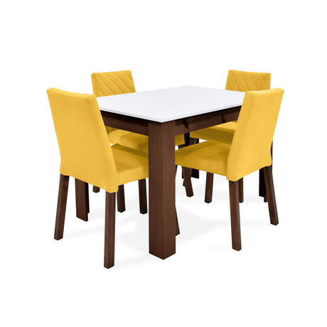 Combo Comedor Rectangular Fraga Mostaza y Matiz Caramelo 120x77cm De Cuatro Puestos con Cuatro Sillas - COMEDORES | Bylmo