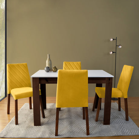 Combo Comedor Rectangular Fraga Mostaza y Matiz Caramelo 120x77cm De Cuatro Puestos con Cuatro Sillas - COMEDORES | Bylmo