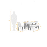 Combo Comedor Rectangular Soho Plata y Matiz Negro 138x74cm De Seis Puestos con Cuatro Sillas y Un Butaco - COMEDORES | Bylmo