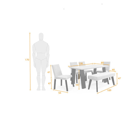 Combo Comedor Rectangular Soho Plata y Matiz Negro 138x74cm De Seis Puestos con Cuatro Sillas y Un Butaco - COMEDORES | Bylmo