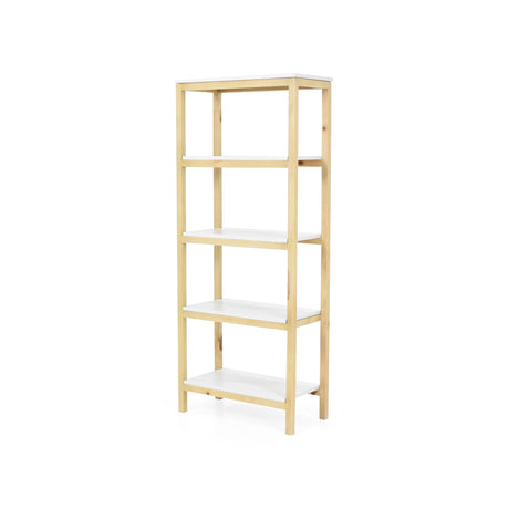 Estantería Brooklyn Blanco y Matiz Natural 62x146cm con Cinco Entrepaños - BIBLIOTECAS Y ESTANTERIAS | Bylmo