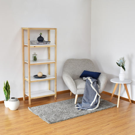 Estantería Brooklyn Blanco y Matiz Natural 62x146cm con Cinco Entrepaños - BIBLIOTECAS Y ESTANTERIAS | Bylmo