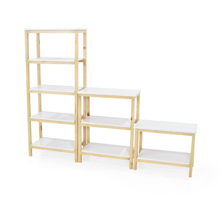 Combo Estantería Brooklyn Blanco y Matiz Natural 186x146cm con Diez Entrepaños y Una Mesa Auxiliar - BIBLIOTECAS Y ESTANTERIAS | Bylmo