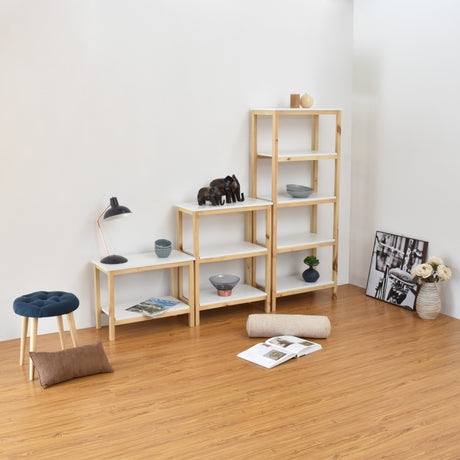 Combo Estantería Brooklyn Blanco y Matiz Natural 186x146cm con Diez Entrepaños y Una Mesa Auxiliar - BIBLIOTECAS Y ESTANTERIAS | Bylmo