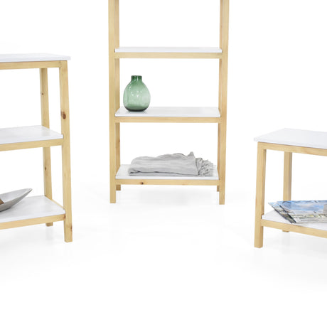 Combo Estantería Brooklyn Blanco y Matiz Natural 186x146cm con Diez Entrepaños y Una Mesa Auxiliar - BIBLIOTECAS Y ESTANTERIAS | Bylmo