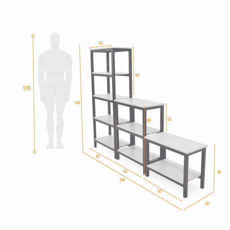 Combo Estantería Brooklyn Blanco y Matiz Natural 186x146cm con Diez Entrepaños y Una Mesa Auxiliar - BIBLIOTECAS Y ESTANTERIAS | Bylmo