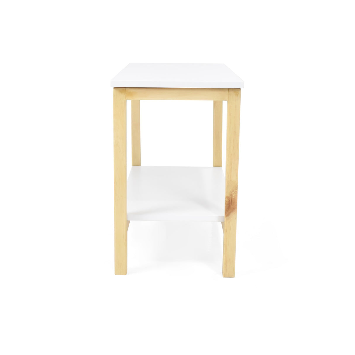 Mesa Auxiliar Rectangular Brooklyn Blanco y Matiz Natural 62x48cm con Dos Compartimientos - MESAS AUXILIARES | Bylmo