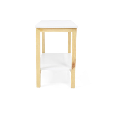Mesa Auxiliar Rectangular Brooklyn Blanco y Matiz Natural 62x48cm con Dos Compartimientos - MESAS AUXILIARES | Bylmo
