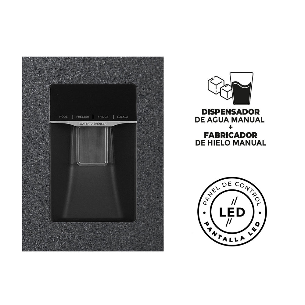 Nevecón Gris Oscuro 91x177cm De 529 Litros No Frost con Dispensador de Agua