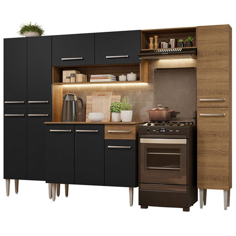 Cocina Integral Emily Hit Negro 261x186cm con Mesón de Madera y sin Estufa - COCINAS | Bylmo