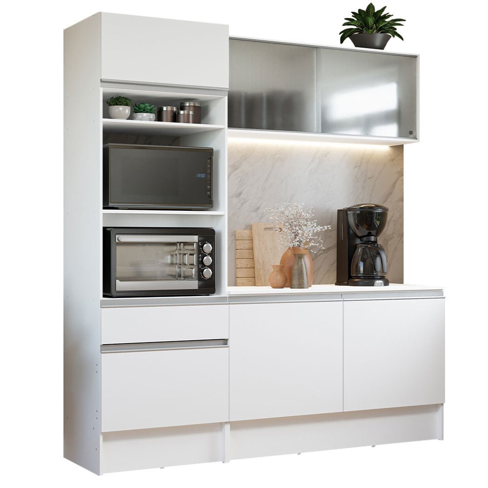 Cocina Integral Topazio Blanco 180x210cm con Mesón de Madera y sin Estufa - COCINAS | Bylmo