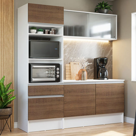 Cocina Integral Topazio Marron 180x210cm con Mesón de Madera y sin Estufa - COCINAS | Bylmo