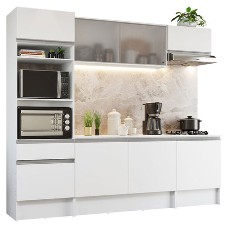 Cocina Integral Topazio Blanco 240x210cm con Mesón de Madera con 13 Entrepaños y sin Estufa - COCINAS | Bylmo