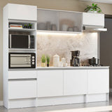 Cocina Integral Topazio Blanco 240x210cm con Mesón de Madera con 13 Entrepaños y sin Estufa - COCINAS | Bylmo