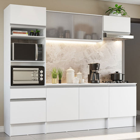 Cocina Integral Topazio Blanco 240x210cm con Mesón de Madera con 13 Entrepaños y sin Estufa - COCINAS | Bylmo