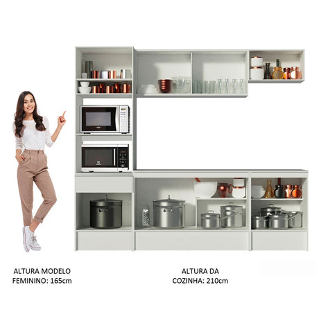 Cocina Integral Topazio Blanco 240x210cm con Mesón de Madera con 13 Entrepaños y sin Estufa - COCINAS | Bylmo
