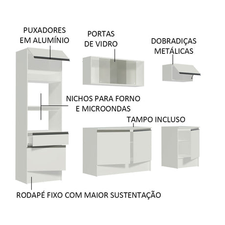 Cocina Integral Topazio Blanco 240x210cm con Mesón de Madera con 13 Entrepaños y sin Estufa - COCINAS | Bylmo