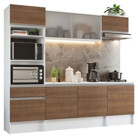 Cocina Integral Topazio Marron 240x210cm con Mesón de Madera con Mueble para Horno y sin Estufa - COCINAS | Bylmo