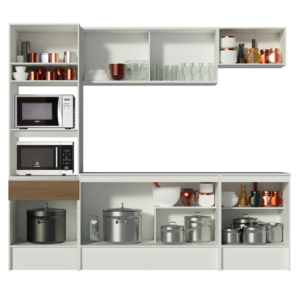 Cocina Integral Topazio Marron 240x210cm con Mesón de Madera con Mueble para Horno y sin Estufa - COCINAS | Bylmo