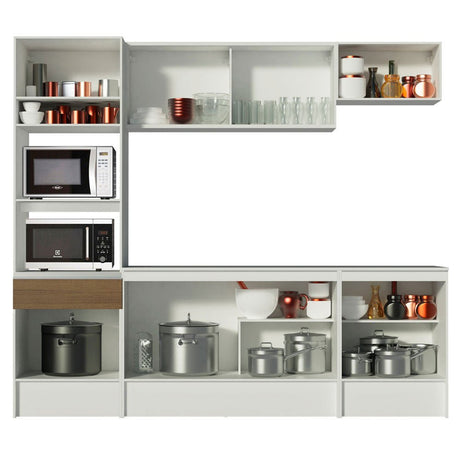 Cocina Integral Topazio Marron 240x210cm con Mesón de Madera con Mueble para Horno y sin Estufa - COCINAS | Bylmo