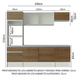 Cocina Integral Topazio Marron 240x210cm con Mesón de Madera con Mueble para Horno y sin Estufa - COCINAS | Bylmo