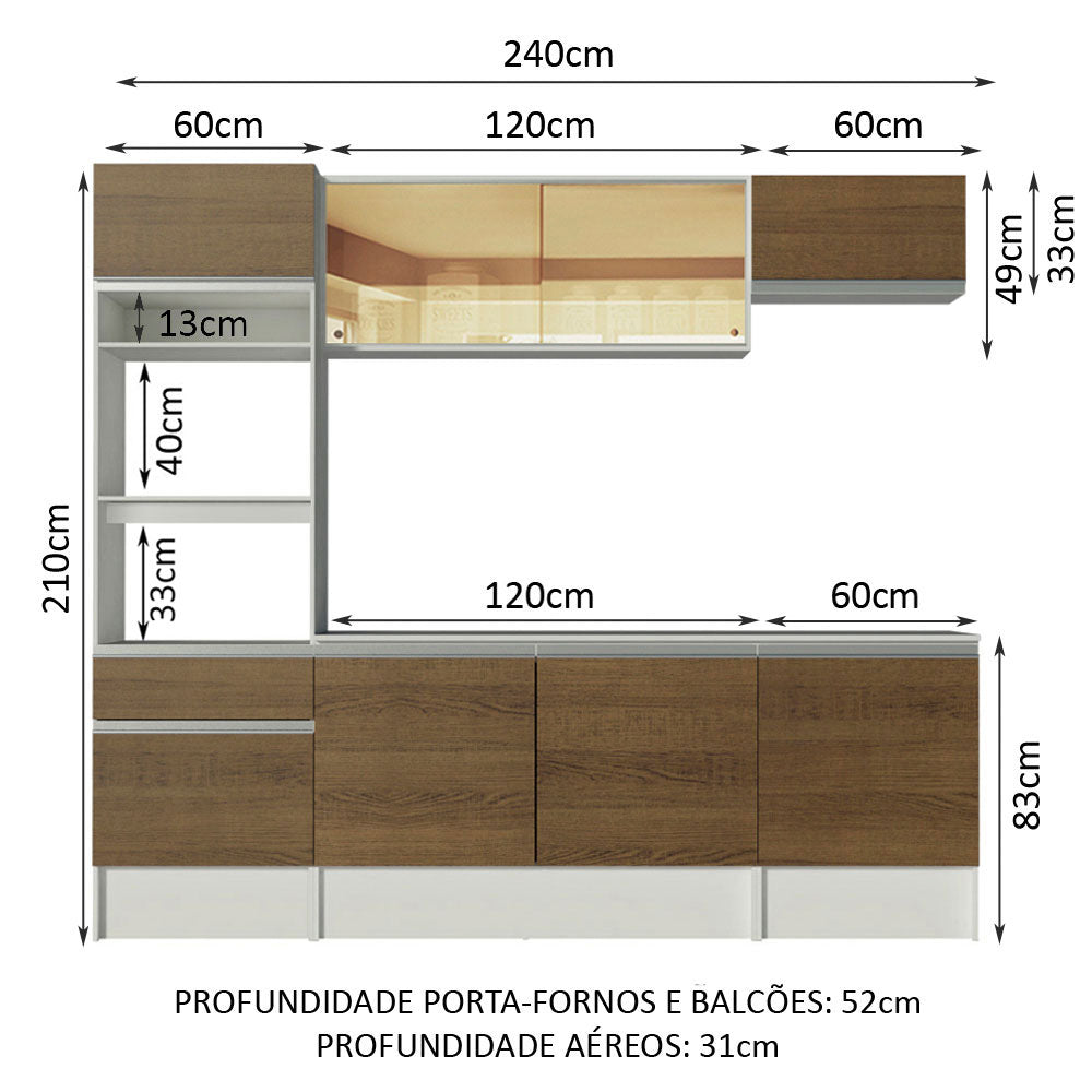 Cocina Integral Diamante Marron 240x210cm con Mesón de Madera con Mueble para Horno y sin Estufa - COCINAS | Bylmo