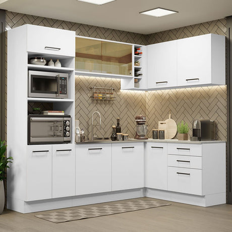Cocina Integral Agata Blanco 399x225cm sin Mesón con Mueble para Horno y sin Estufa - COCINAS | Bylmo