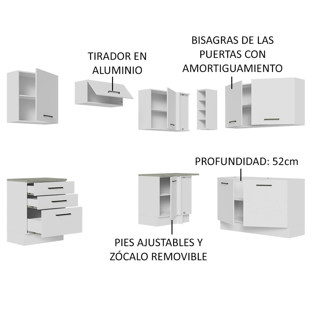 Cocina Integral Agata Blanco 399x225cm sin Mesón y sin Estufa - COCINAS | Bylmo